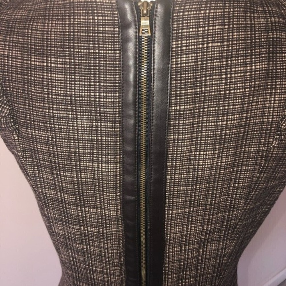 Cynthia Steffe Brown Deep V Ruffle Dress Size 6 Leather Trim Zipper Sleeveless - Picture 5 of 8